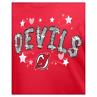 T-shirt à paillettes Flip New Era pour fille, modèle jeune rouge, Jersey Devils