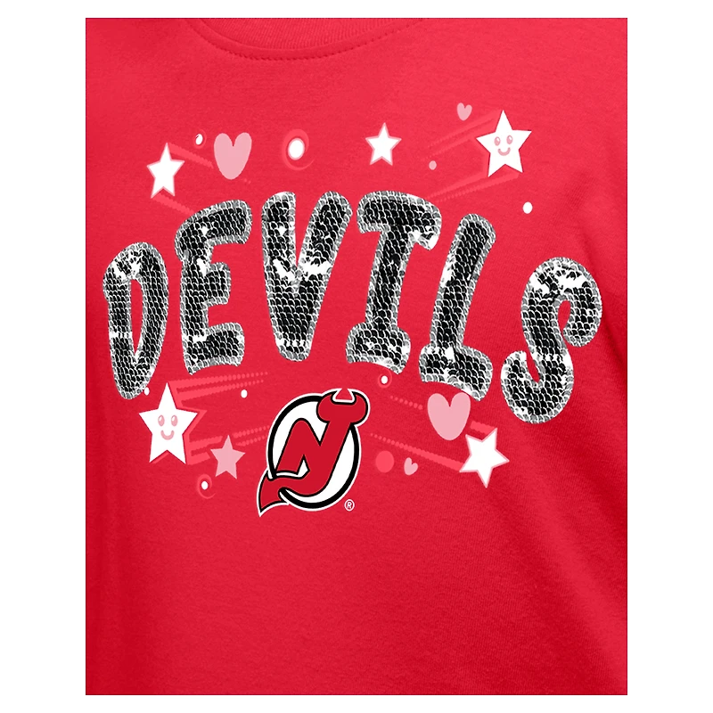 T-shirt à paillettes Flip New Era pour fille, modèle jeune rouge, Jersey Devils