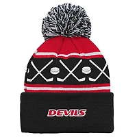 Bonnet tricoté à revers et pompon pour bébé avec motif New Jersey Devils Face-Off