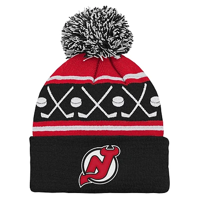 Bonnet tricoté à revers et pompon pour bébé avec motif New Jersey Devils Face-Off