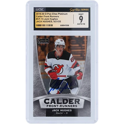 Jack Hughes New Jersey Devils Autographed 2019-20 O-Pee-Chee Platinum Calder Front-Runners #CF-15 CGC Fanatics Witnessed Authenticated /10 Rookie Card