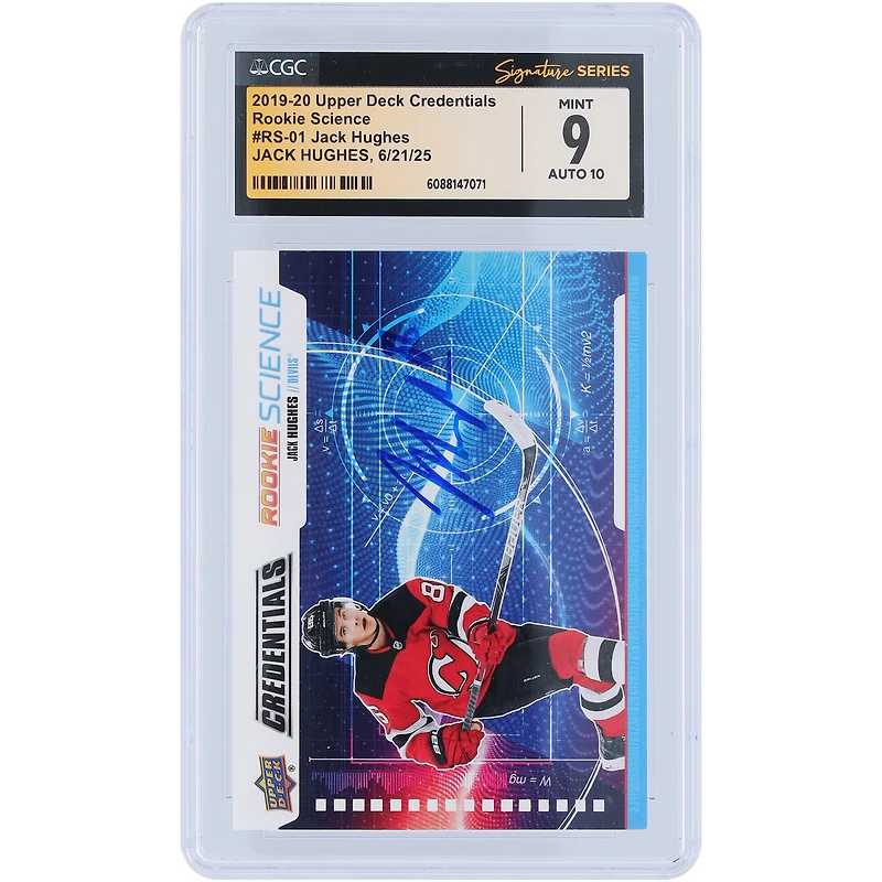 Jack Hughes New Jersey Devils Autographed 2019-20 Upper Deck Credentials Rookie Science #RS-01 CGC Fanatics Witnessed Authenticated /10 Rookie Card