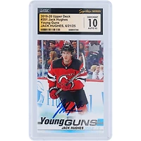 Jack Hughes New Jersey Devils Autographed 2019-20 Upper Deck Young Guns #201 CGC Fanatics Witnessed Authenticated 10/10 Rookie Card