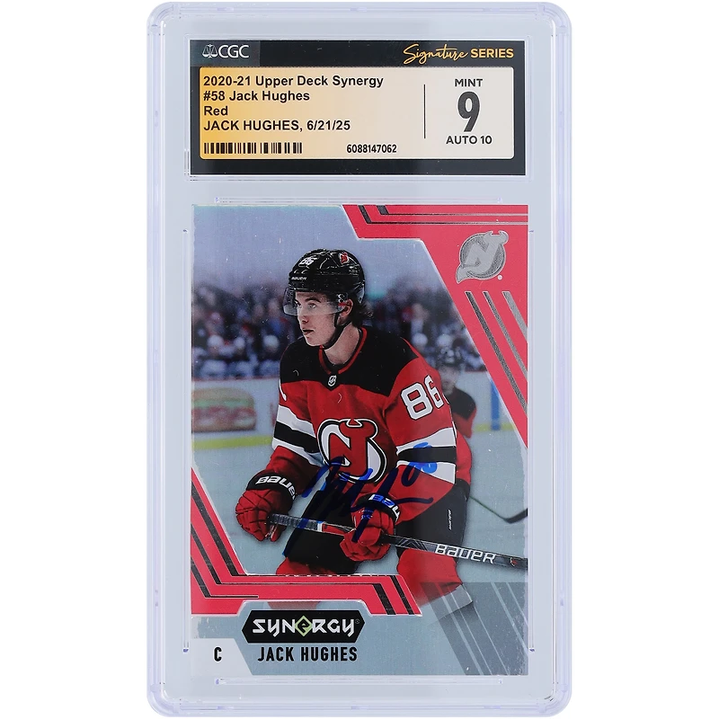 Jack Hughes New Jersey Devils Autographed 2020-21 Upper Deck Synergy Red #58 CGC Fanatics Witnessed Authenticated 9/10 Card