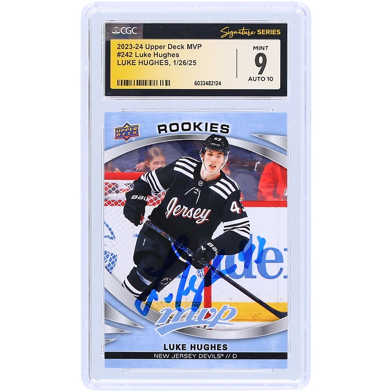 Luke Hughes New Jersey Devils Autographié 2023-24 Upper Deck MVP #242 CGC Fanatics Witnessed Authenticated 9/10 Card