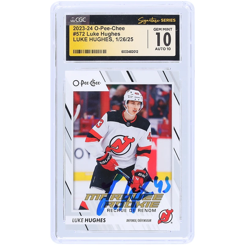 Luke Hughes New Jersey Devils Autographed 2023-24 Upper Deck O-Pee-Chee #572 CGC Fanatics Witnessed Authenticated 10/10 Rookie Card