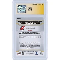 Luke Hughes New Jersey Devils Autographed 2023-24 Upper Deck Series 1 Debut Dates #DD-25 CGC Fanatics Witnessed Authenticated /10 Rookie Card