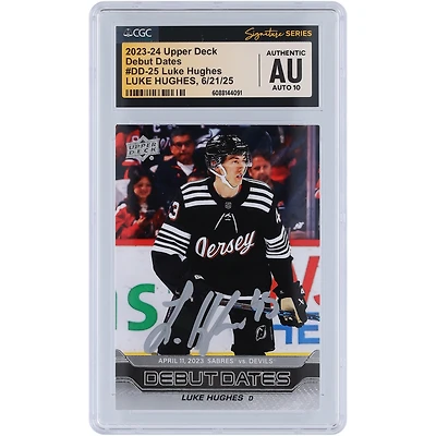 Luke Hughes New Jersey Devils Autographed 2023-24 Upper Deck Series 1 Debut Dates Silver Ink #DD-25 CGC Fanatics Witnessed Authenticated Auto 10 Rookie Card