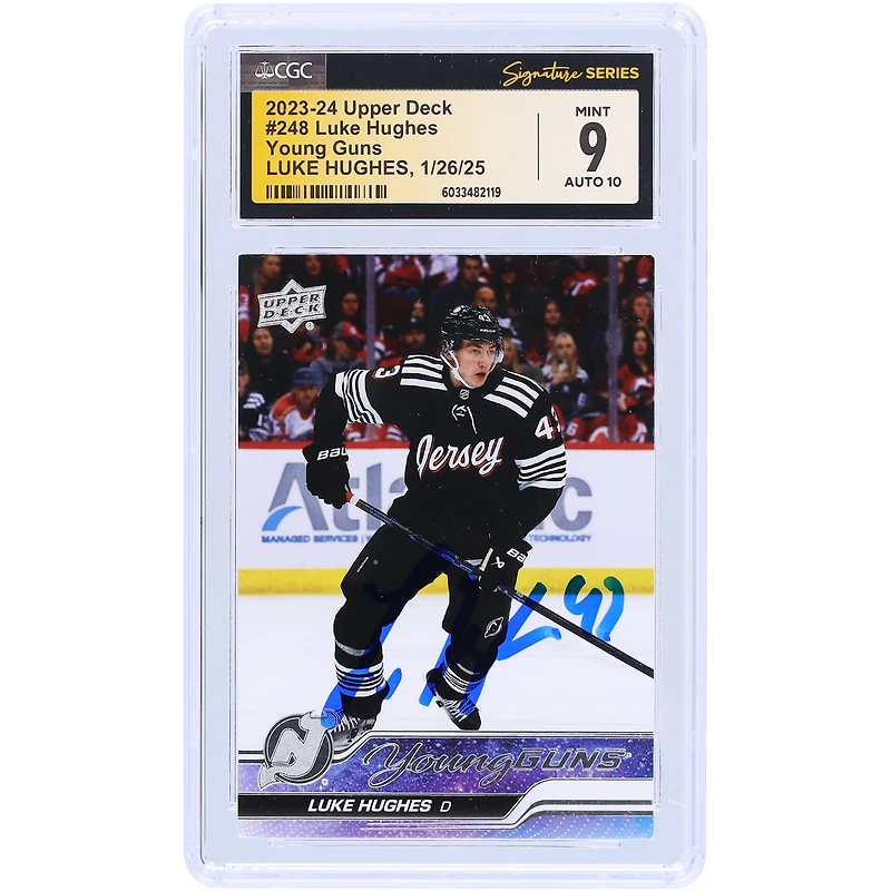 Luke Hughes New Jersey Devils Autographed 2023-24 Upper Deck Series 1 Young Guns #248 CGC Fanatics Witnessed Authenticated 9/10 Rookie Card
