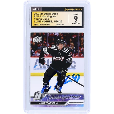 Luke Hughes New Jersey Devils Autographed 2023-24 Upper Deck Series 1 Young Guns #248 CGC Fanatics Witnessed Authenticated 9/10 Rookie Card
