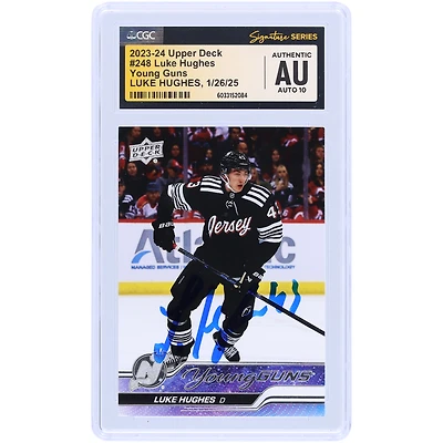 Luke Hughes New Jersey Devils Autographié 2023-24 Upper Deck Série 1 Young Guns #248 CGC Fanatics Witnessed Authenticated Auto 10 Rookie Card