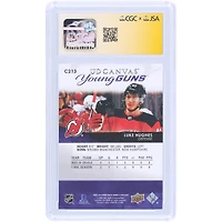 Carte de recrue autographiée 9/10 de Luke Hughes, Devils du New Jersey, Upper Deck Series 2, Young Guns, 2023-24, n° C213, CGC Fanatics, témoin