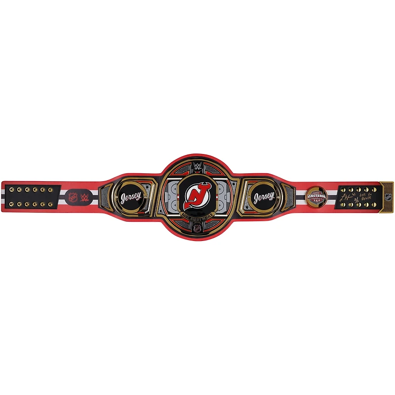Luke Hughes New Jersey Devils Autographed WWE Legacy Title Belt with "Lets Go Devils" Inscription
