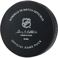 Rondelle de match officielle autographiée par Martin Brodeur des Devils du New Jersey avec inscription « HOF 18 »