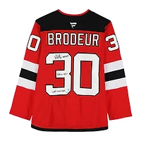 Martin Brodeur New Jersey Devils Autographed Red Fanatics Premium Jersey with Multiple Inscriptions