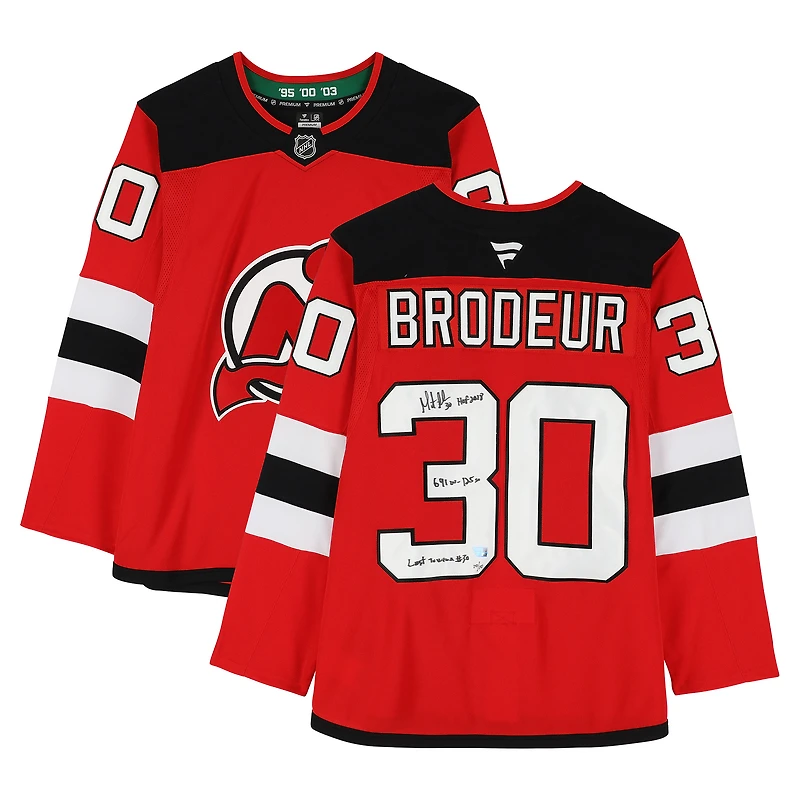 Martin Brodeur New Jersey Devils Autographed Red Fanatics Premium Jersey with Multiple Inscriptions