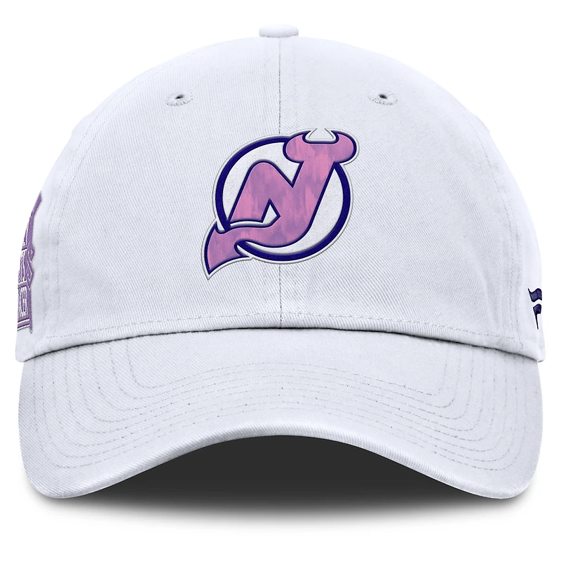 Casquette ajustable authentique Pro Hockey Fights Cancer des New Jersey Devils pour hommes Fanatics blanche