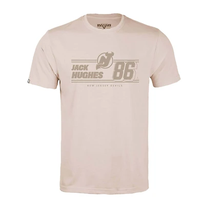 Men's Levelwear Jack Hughes Khaki New Jersey Devils Richmond Mileage Name & Number T-Shirt