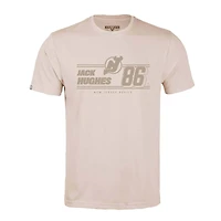 Men's Levelwear Jack Hughes Khaki New Jersey Devils Richmond Mileage Name & Number T-Shirt