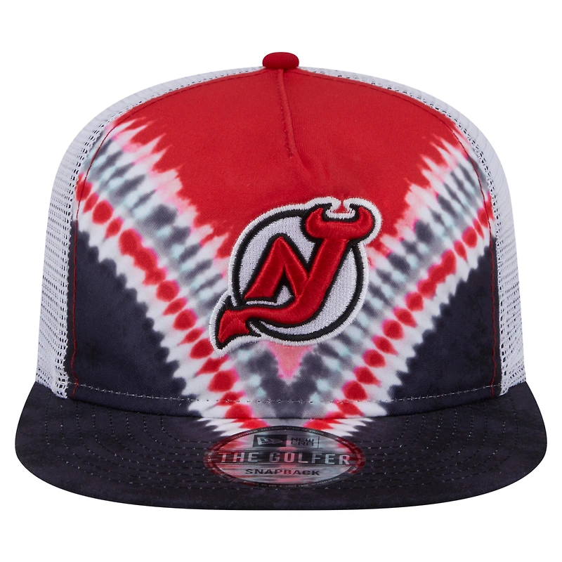 Casquette de golf ajustable New Era noire/rouge New Jersey Devils Throwback V-Dye pour homme