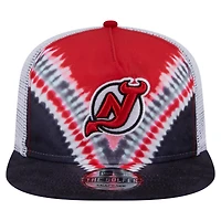 Casquette de golf ajustable New Era noire/rouge New Jersey Devils Throwback V-Dye pour homme