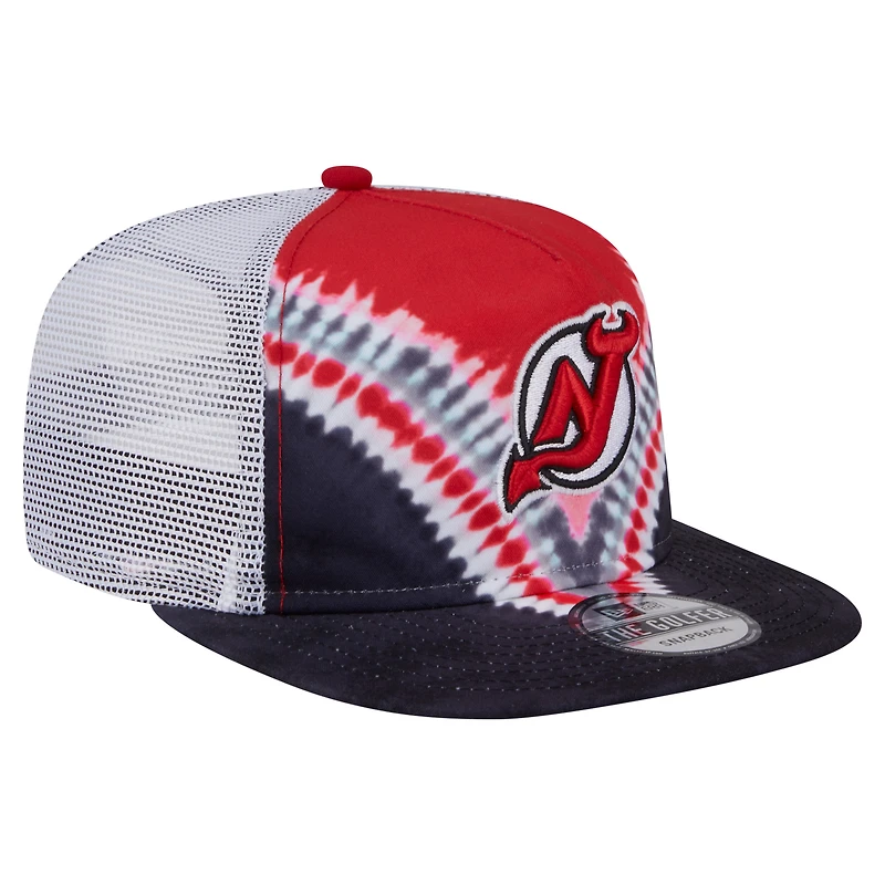 Casquette de golf ajustable New Era noire/rouge New Jersey Devils Throwback V-Dye pour homme