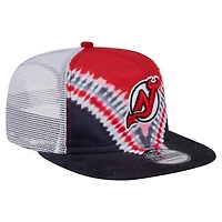 Casquette de golf ajustable New Era noire/rouge New Jersey Devils Throwback V-Dye pour homme