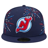 Casquette ajustée 59FIFTY Americana Fireworks des Devils du New Jersey pour homme de Era, bleu marine