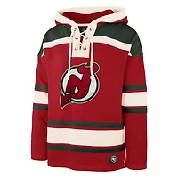 Men's '47 Martin Brodeur Red New Jersey Devils Retired Player Name & Number Lacer Pullover Hoodie