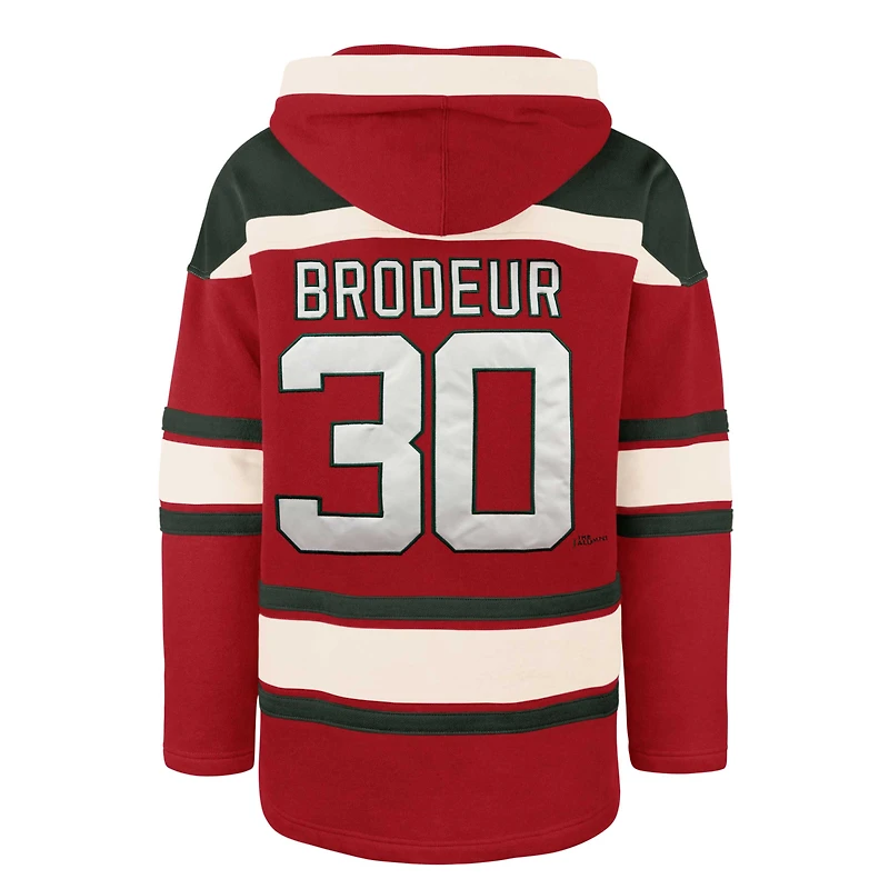 Men's '47 Martin Brodeur Red New Jersey Devils Retired Player Name & Number Lacer Pullover Hoodie