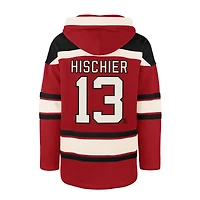 Sweat à capuche rouge '47 Nico Hischier pour homme avec nom et numéro de joueur des Devils du New Jersey