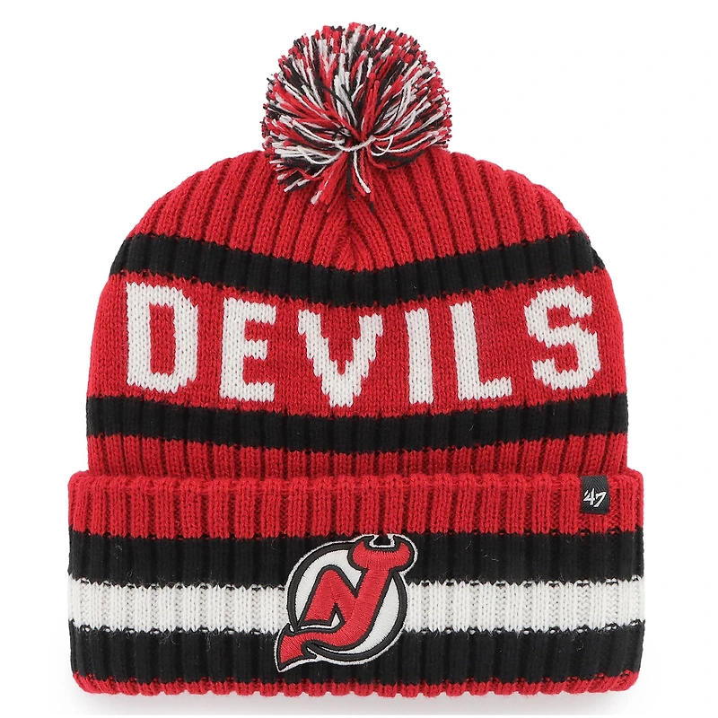 Bonnet en tricot à revers Bering des Devils du New Jersey '47 rouge pour homme avec pompon