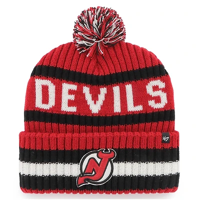 Bonnet en tricot à revers Bering des Devils du New Jersey '47 rouge pour homme avec pompon