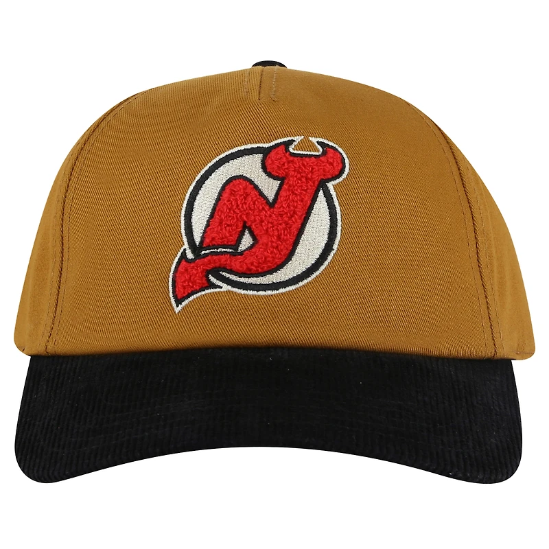 Casquette ajustable Burnett pour homme, couleur tan/noir, style American Needle, New Jersey Devils