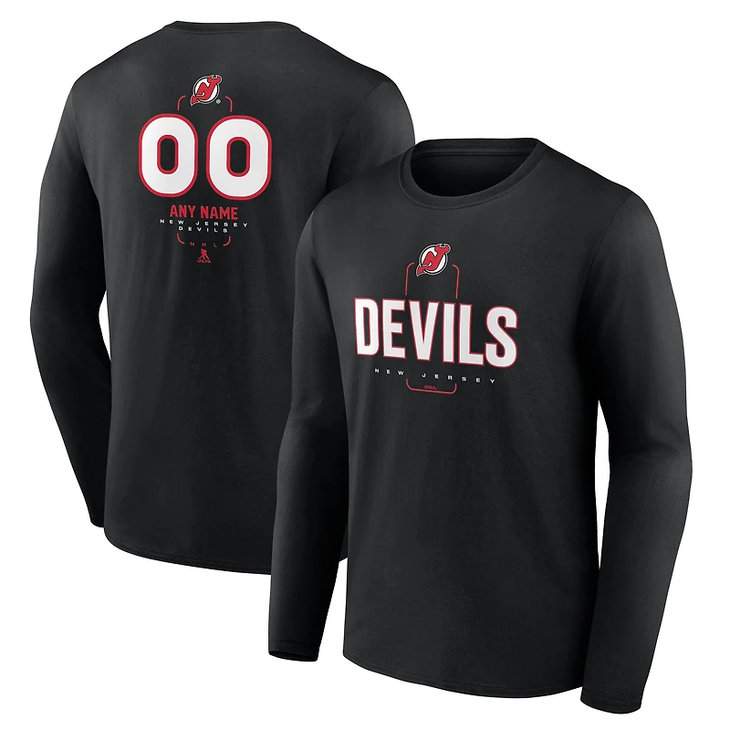 Men's Black New Jersey Devils Custom Midfielder Long Sleeve T-Shirt