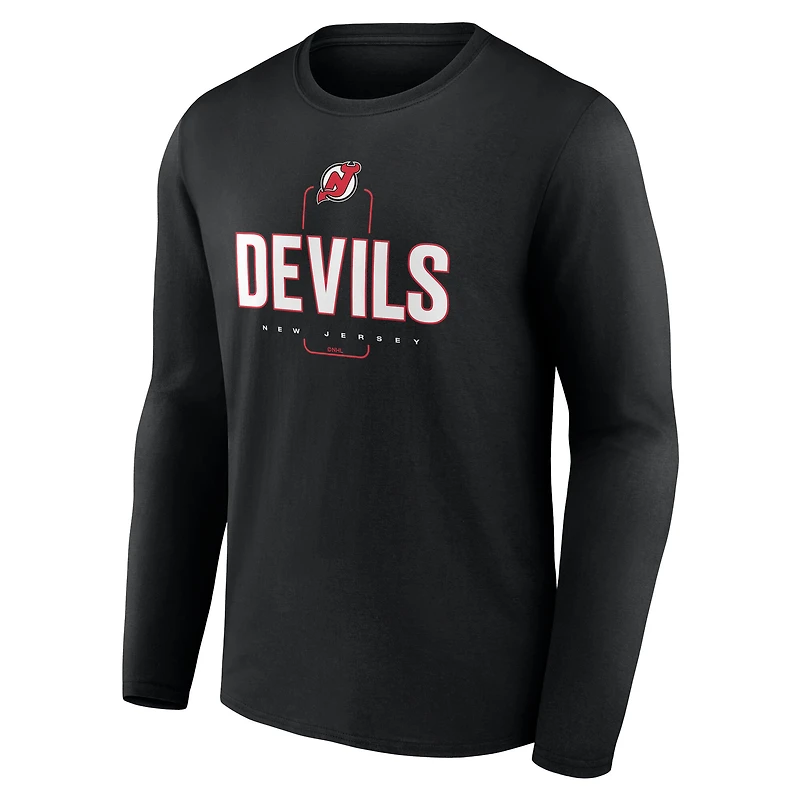 Men's Black New Jersey Devils Custom Midfielder Long Sleeve T-Shirt