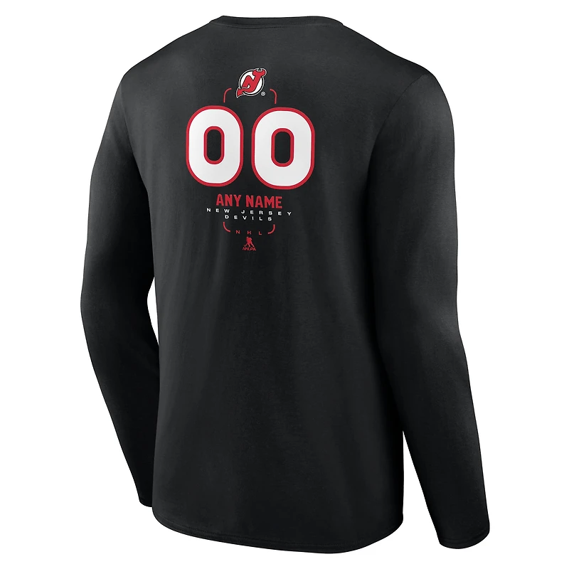 Men's Black New Jersey Devils Custom Midfielder Long Sleeve T-Shirt