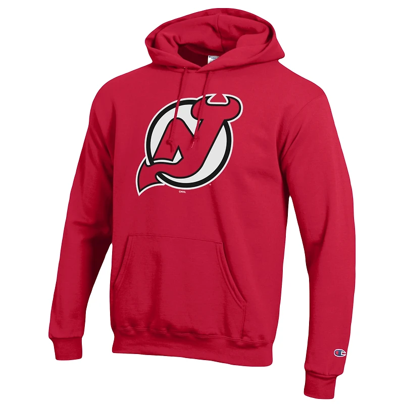 Men's Champion Red New Jersey Devils Primary Logo 1-Hit Pullover Hoodie