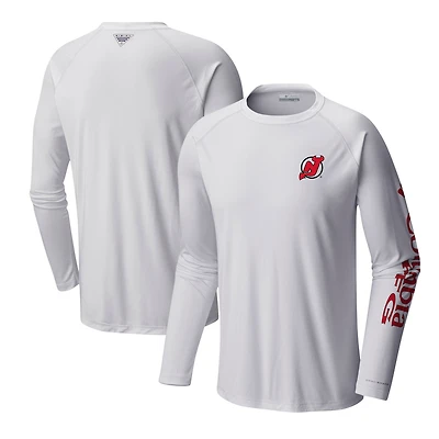 T-shirt Columbia White New Jersey Devils Terminal Tackle Omni-Shade Raglan pour hommes