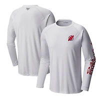T-shirt Columbia White New Jersey Devils Terminal Tackle Omni-Shade Raglan pour hommes