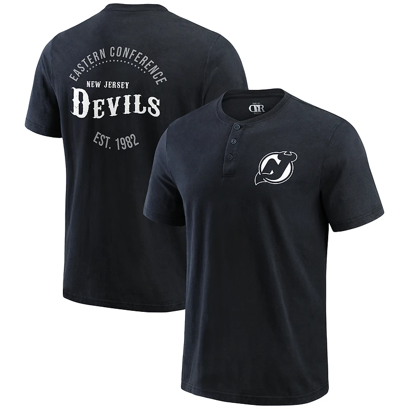 Men's Darius Rucker Collection by Fanatics Black New Jersey Devils Fest Washed Henley T-Shirt