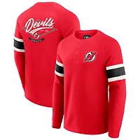 Men's Darius Rucker Collection by Fanatics Red New Jersey Devils Waffle-Knit Raglan Long Sleeve Henley T-Shirt