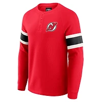 Men's Darius Rucker Collection by Fanatics Red New Jersey Devils Waffle-Knit Raglan Long Sleeve Henley T-Shirt