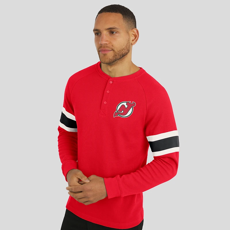 Men's Darius Rucker Collection by Fanatics Red New Jersey Devils Waffle-Knit Raglan Long Sleeve Henley T-Shirt