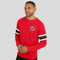 Men's Darius Rucker Collection by Fanatics Red New Jersey Devils Waffle-Knit Raglan Long Sleeve Henley T-Shirt