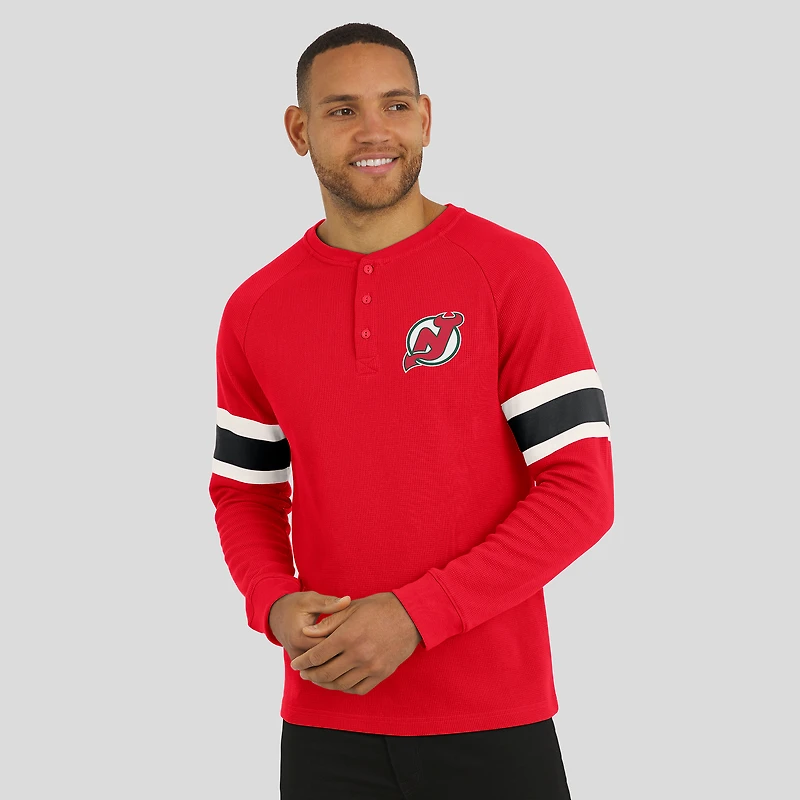 Men's Darius Rucker Collection by Fanatics Red New Jersey Devils Waffle-Knit Raglan Long Sleeve Henley T-Shirt
