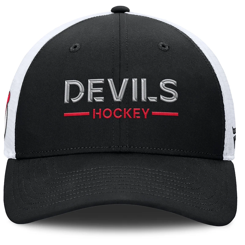 Men's Fanatics Black/White New Jersey Devils Authentic Pro Rink Lockup Adjustable Trucker Hat