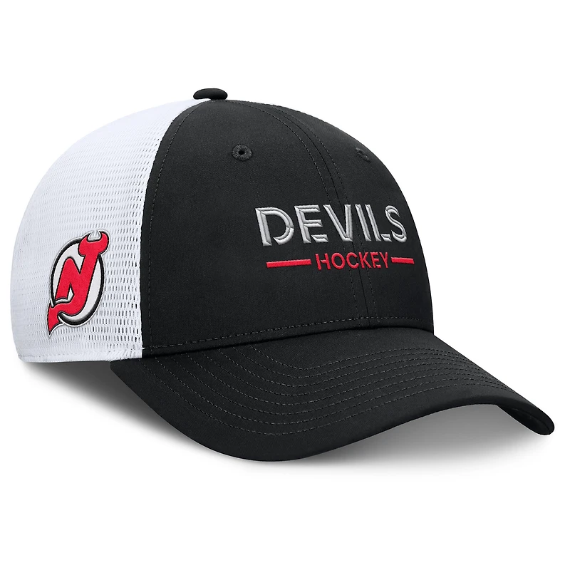 Casquette de camionneur ajustable Fanatics noire/blanche pour homme, Authentic Pro Rink Lockup, des Devils du New Jersey