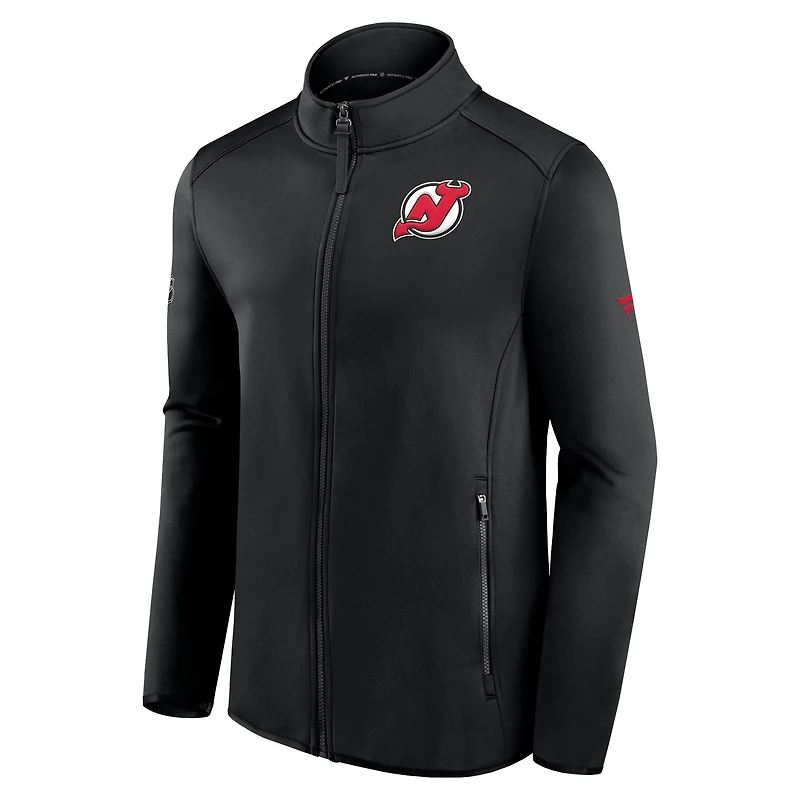 Veste noire à fermeture éclair complète en polaire authentique Pro Rink des New Jersey Devils de marque Fanatics pour hommes