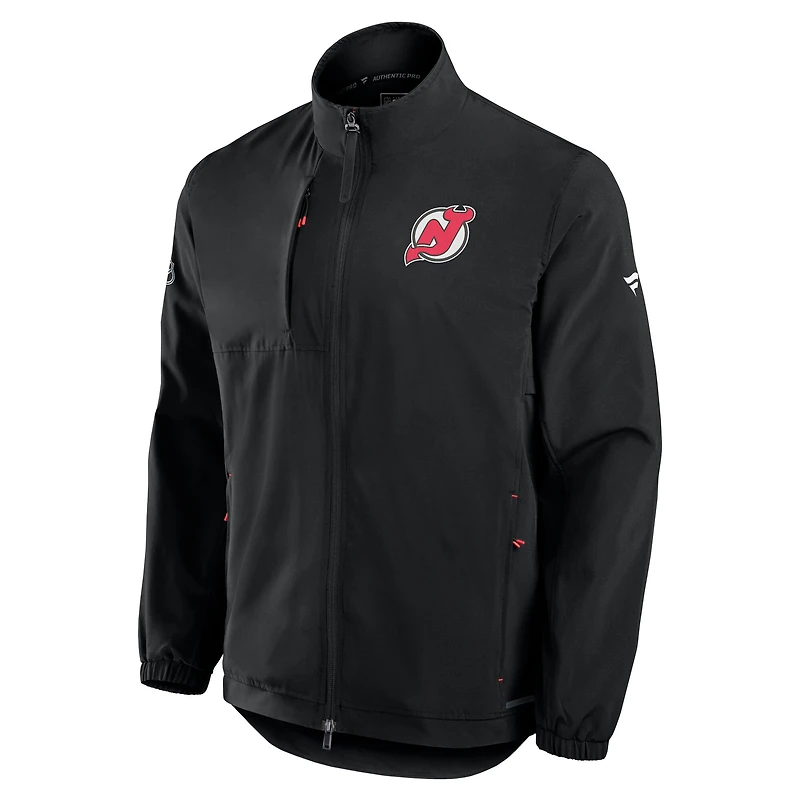 Veste d'entraîneur entièrement zippée Fanatics Black New Jersey Devils Authentic Pro Rink pour homme